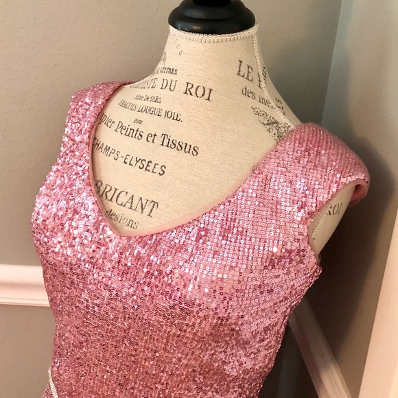 NEW JOVANI SZ 18 ROSE PINK MAXI SEQUIN RHINESTONE GLAM FORMAL EVENING GOWN - Picture 4 of 12